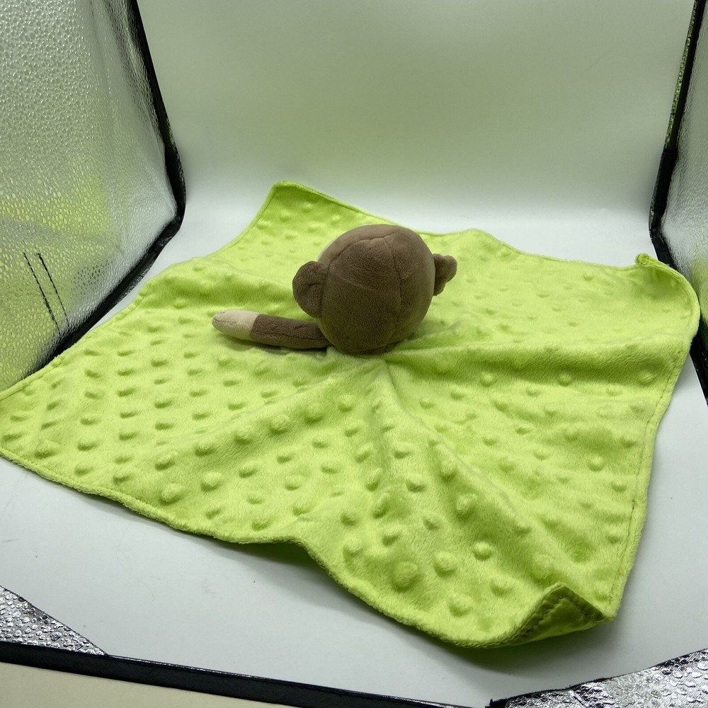 Okie Dokie Monkey Lovey Lime Green Minky Dot Satin Plush Snuggler - Picture 4 of 9